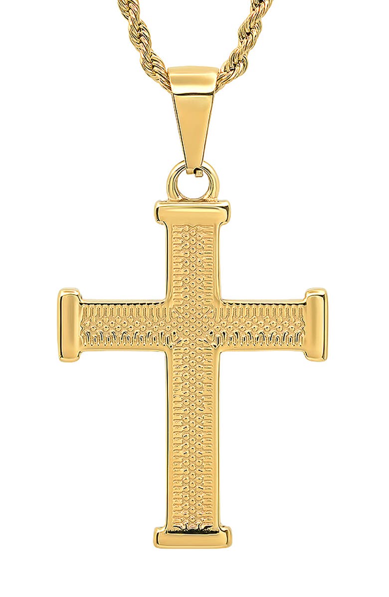HMY JEWELRY Men's 18K Gold Plated Stainless Steel Cross Pendant Necklace, Alternate, color, Gold