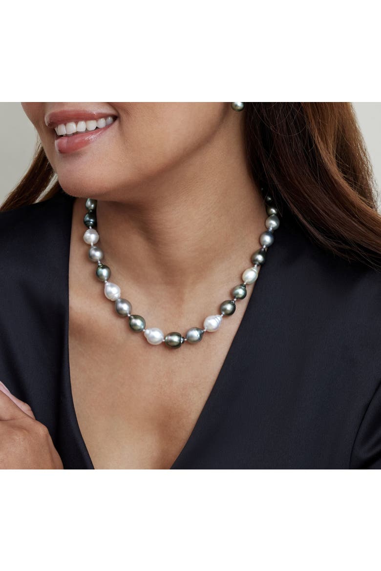 9-12mm Tahitian & White South Sea Multicolor Baroque Pearl Necklace, Alternate, color, Yellow Gold Clasp