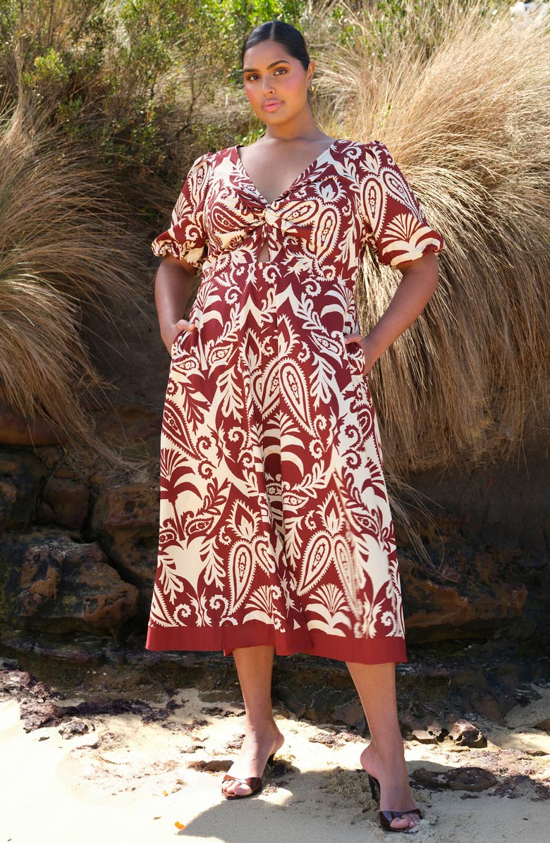 Estelle Aurela Paisley Keyhole Fit & Flare Cotton Midi Dress, Alternate, color, 
