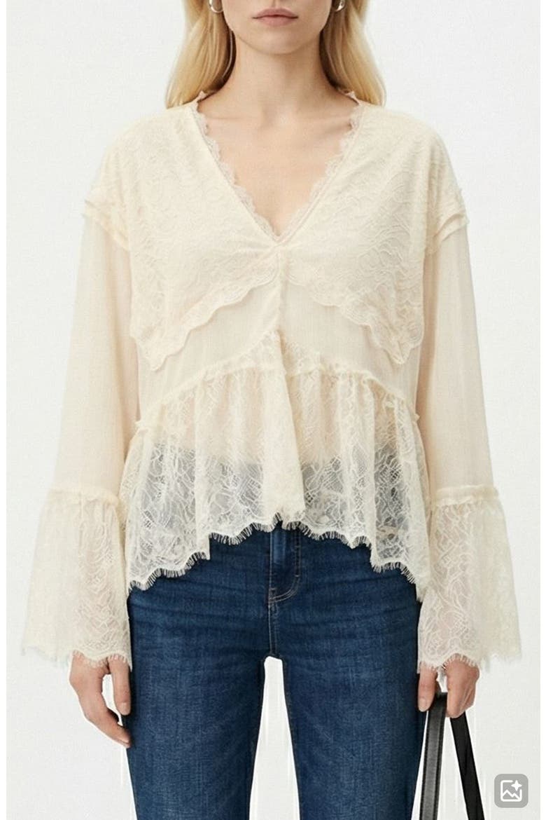 Emilie V-Neck Lace Swing Top, Main, color, BIRCH