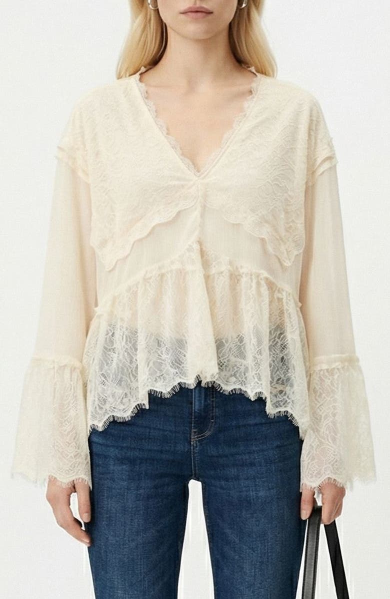 VERO MODA Emilie V-Neck Lace Swing Top, Main, color, Birch
