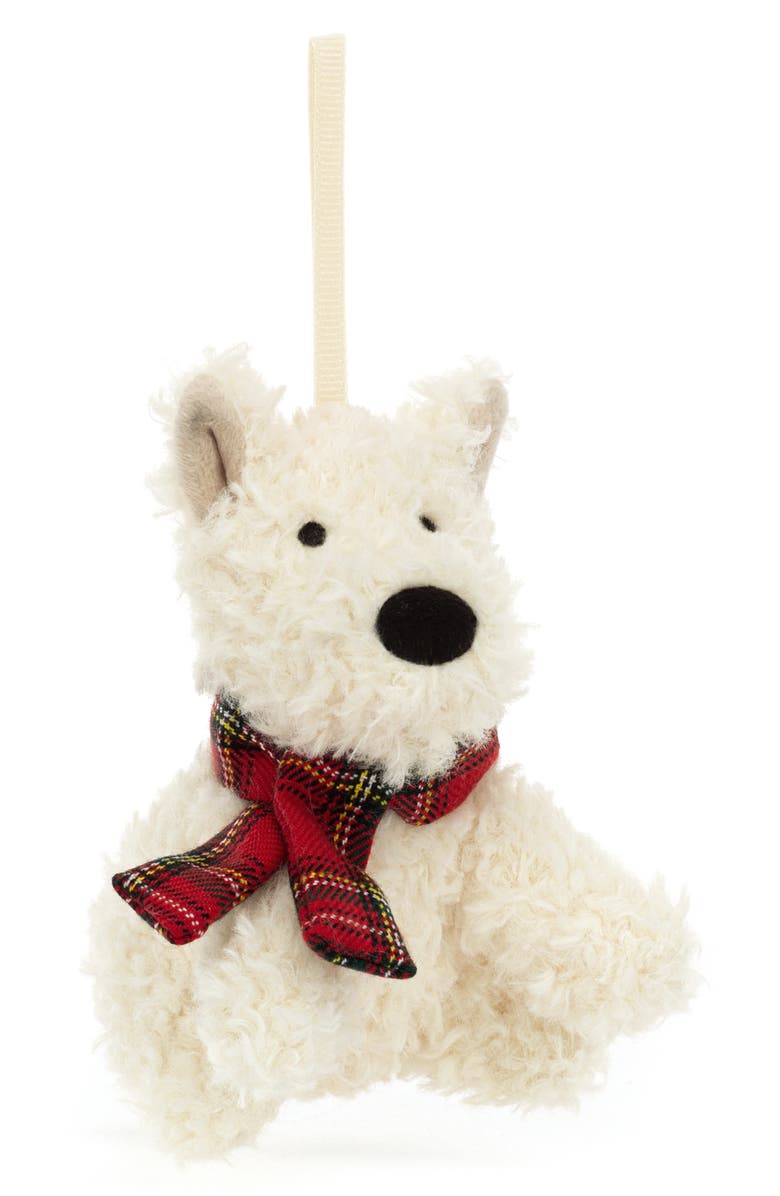 Jellycat Munro Scottie Dog Plush Ornament, Main, color, White