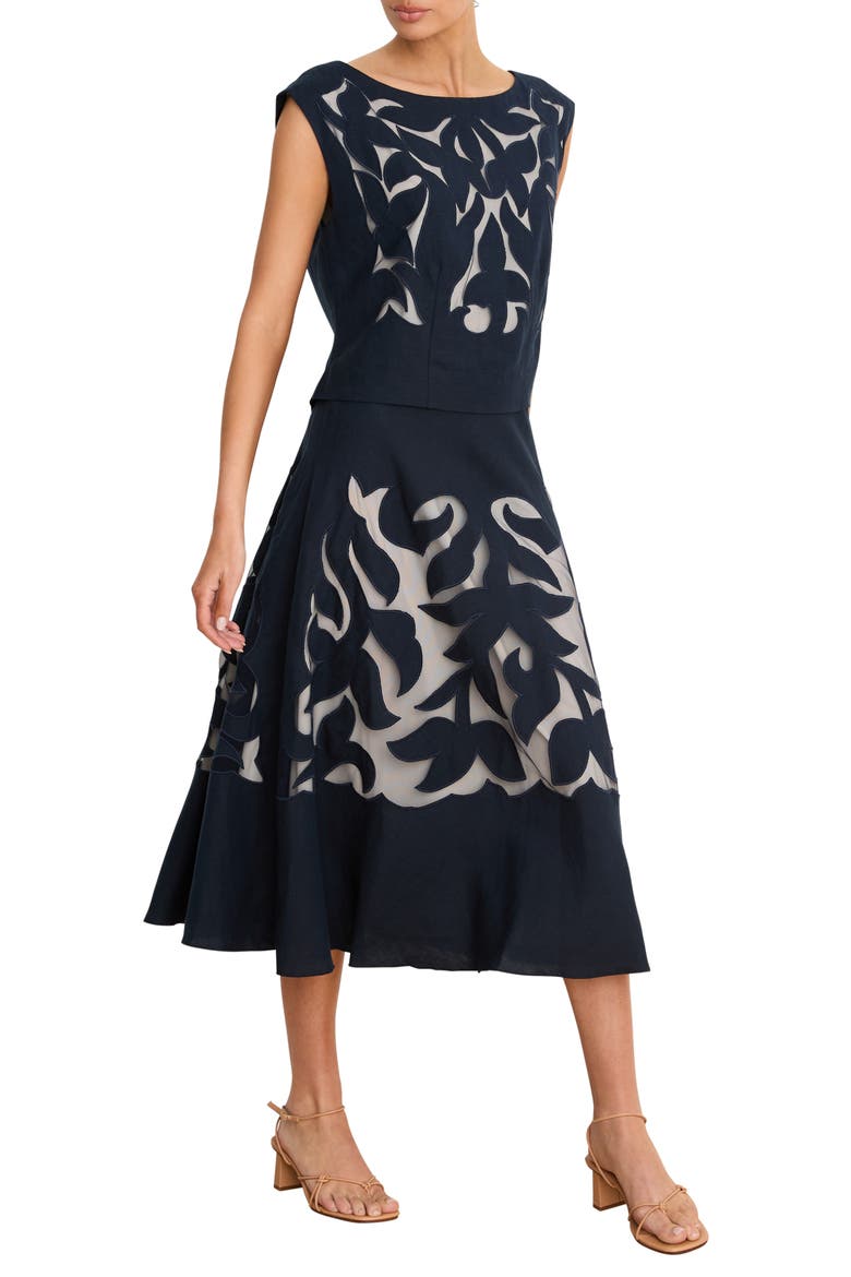 Antibes Linen Blend Cutout Skirt, Alternate, color, DARK INDIGO