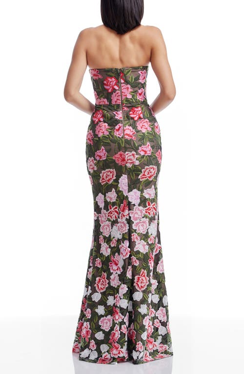 DRESS THE POPULATION DRESS THE POPULATION FERNANDA EMBROIDERED FLORAL STRAPLESS GOWN
