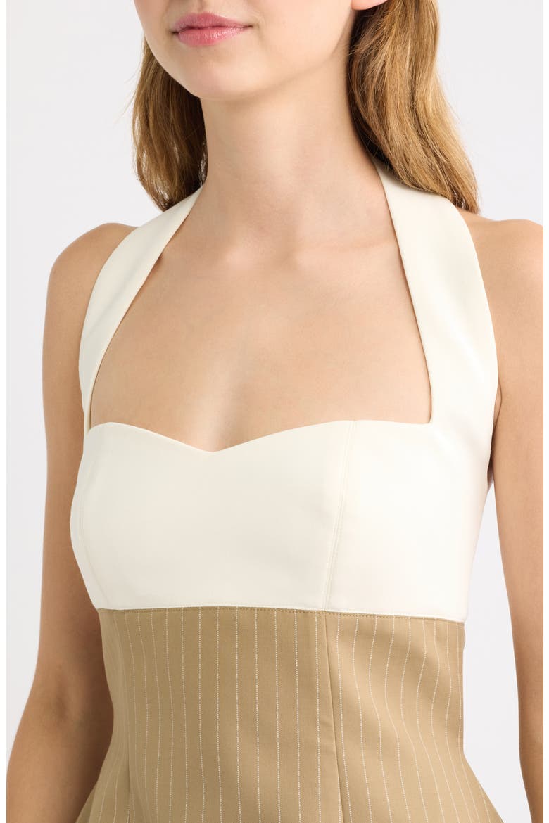 Pinstripe Halter Minidress, Alternate, color, CAMEL