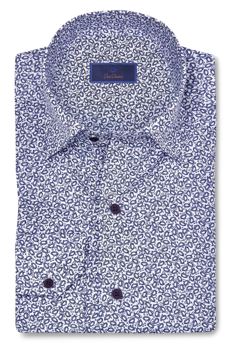Football Print Cotton Twill Hidden Button-Down Shirt, Main, color, BLUE/ WHITE