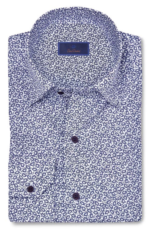 Football Print Cotton Twill Hidden Button-Down Shirt