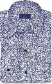 David Donahue Football Print Cotton Twill Hidden Button-Down Shirt