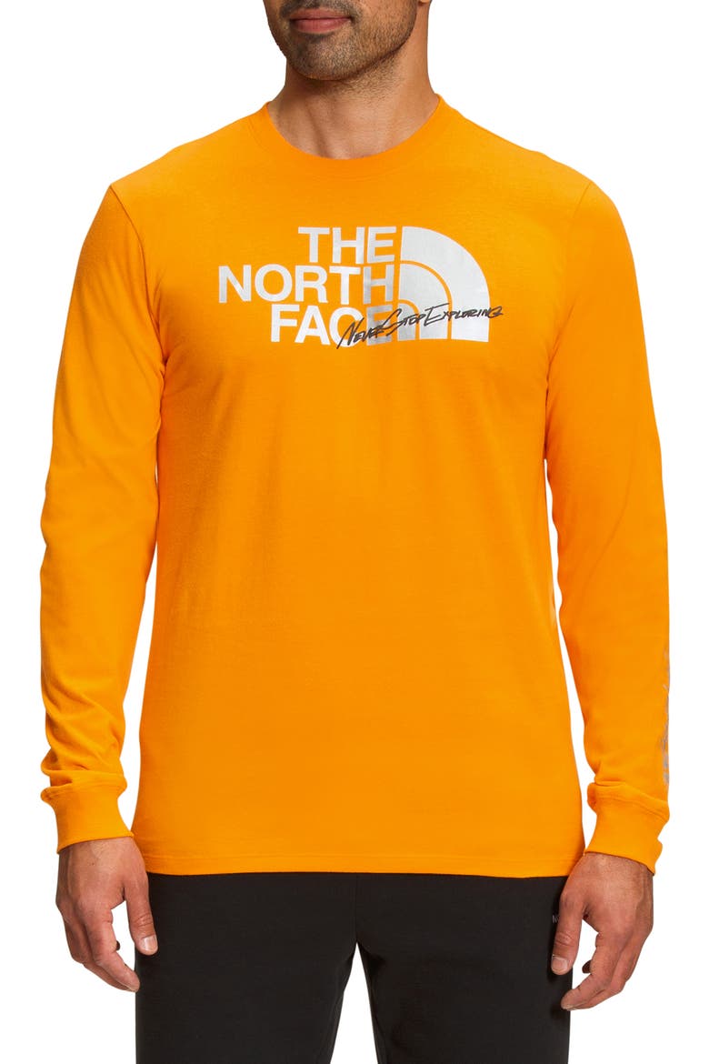 Long Sleeve Cotton Graphic Tee, Main, color, CONE ORANGE