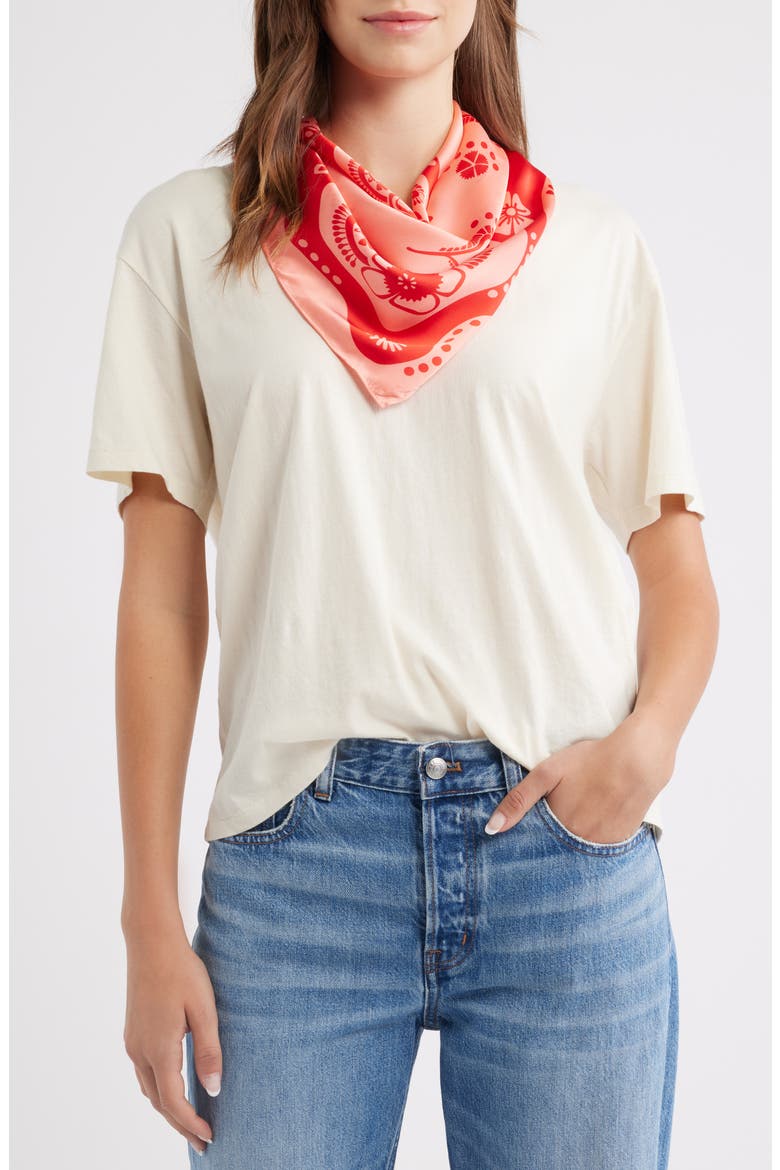 Paisley Print Scrunchie Scarf, Main, color, PEACH COMBO