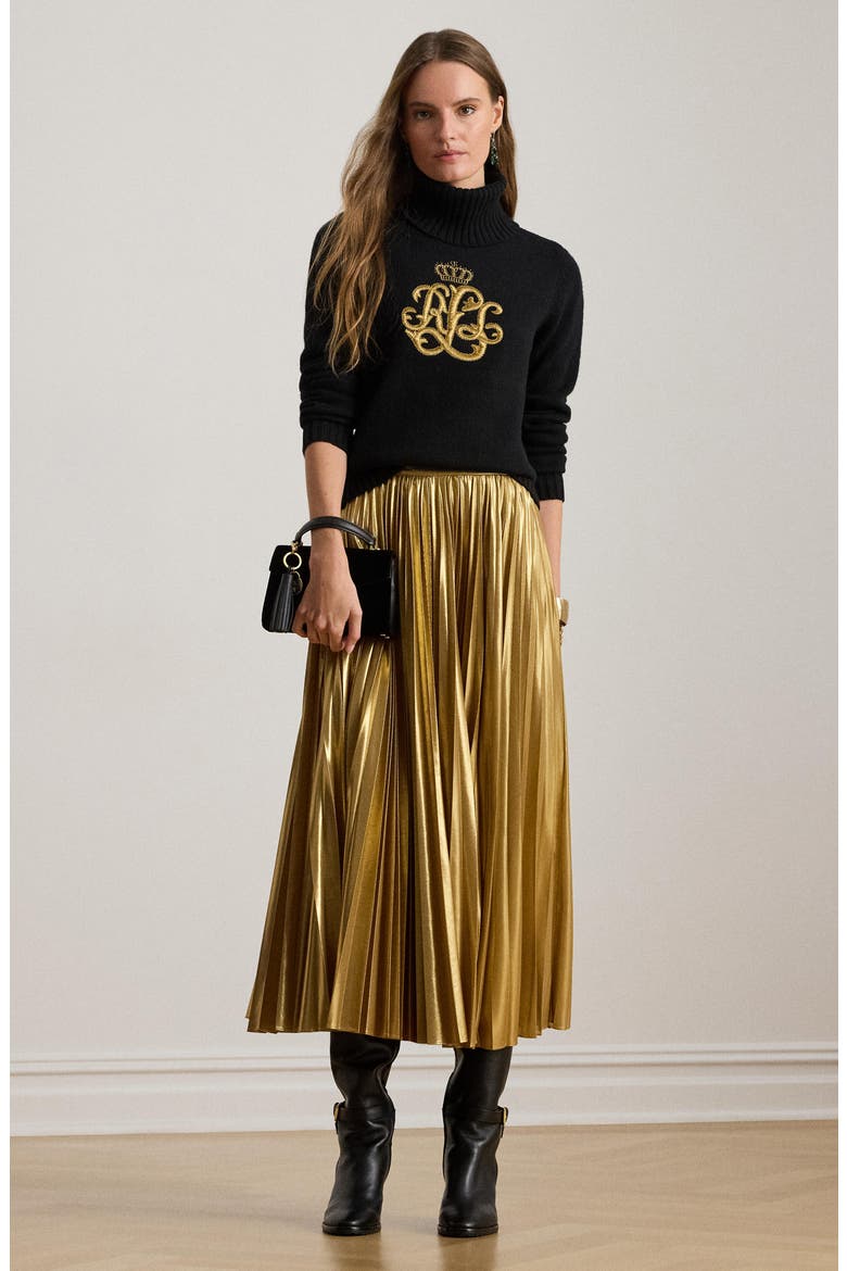Pleated Metallic Chiffon Midi Skirt, Alternate, color, RELIC GOLD/ GOLD FOIL