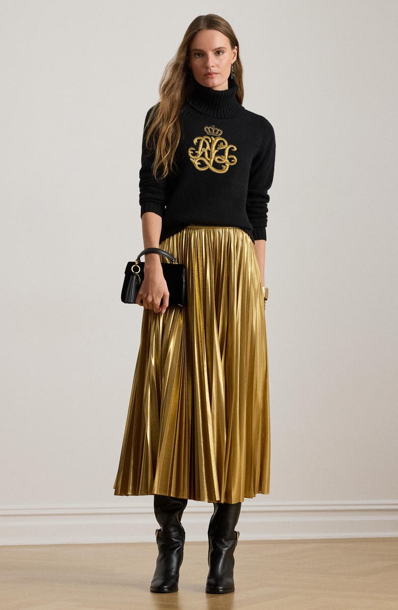 Lauren Ralph Lauren Pleated Metallic Chiffon Midi Skirt, Alternate, color,