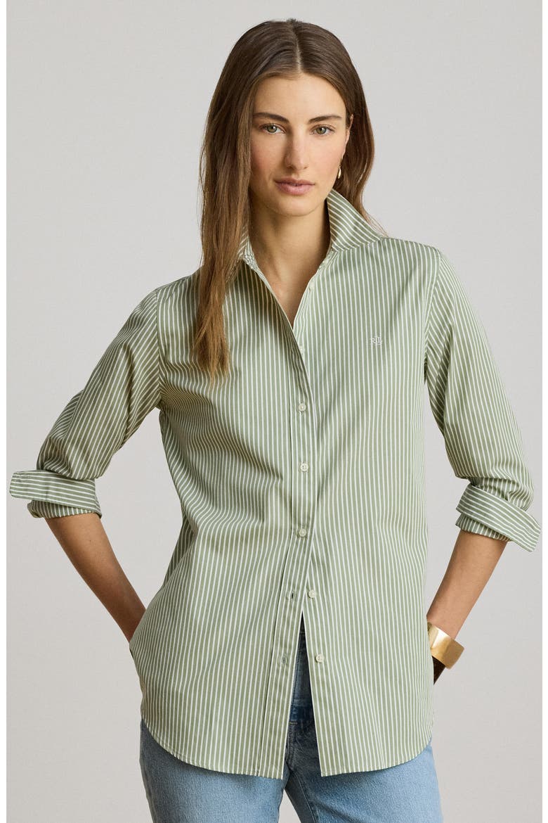 Classic Fit Stripe Cotton Broadcloth Button-Up Shirt, Alternate, color, GREEN/ WHITE