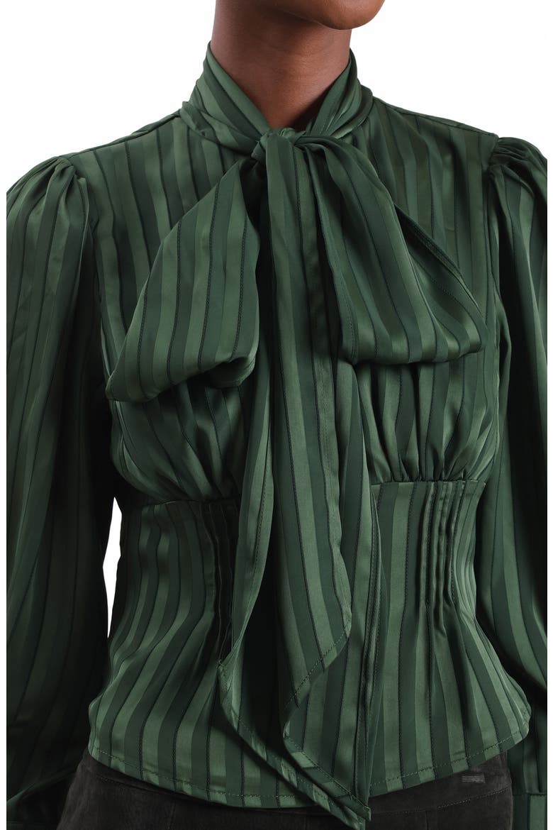 Satin Stripe Burnout Scarf Neck Top, Alternate, color, HUNTER GREEN