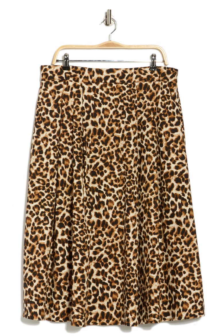 Leopard Print Flared Midi Skirt, Alternate, color, CHOCOLATE