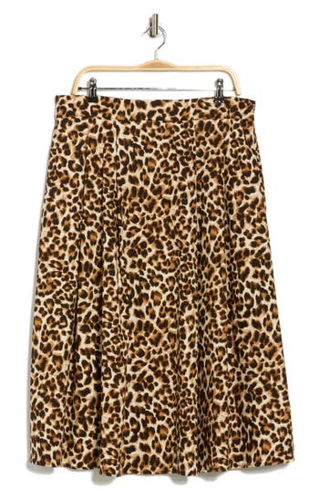 Renee C Leopard Print Flared Midi Skirt In Brown