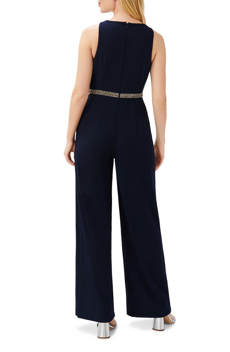 Adrianna Papell Crystal Belt Sleeveless Crepe Jumpsuit, Alternate, color, 