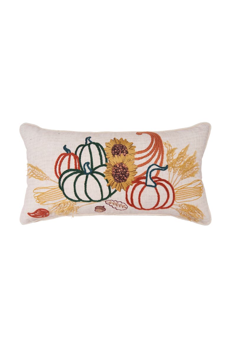 Autumn Fields Cornucopia Cotton Blend Mini Thanksgiving Accent Pillow 12" x 24", Main, color, Yellow