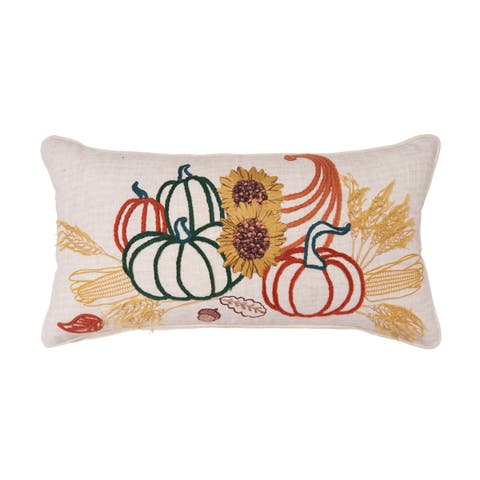 Autumn Fields Cornucopia Cotton Blend Mini Thanksgiving Accent Pillow 12" x 24"