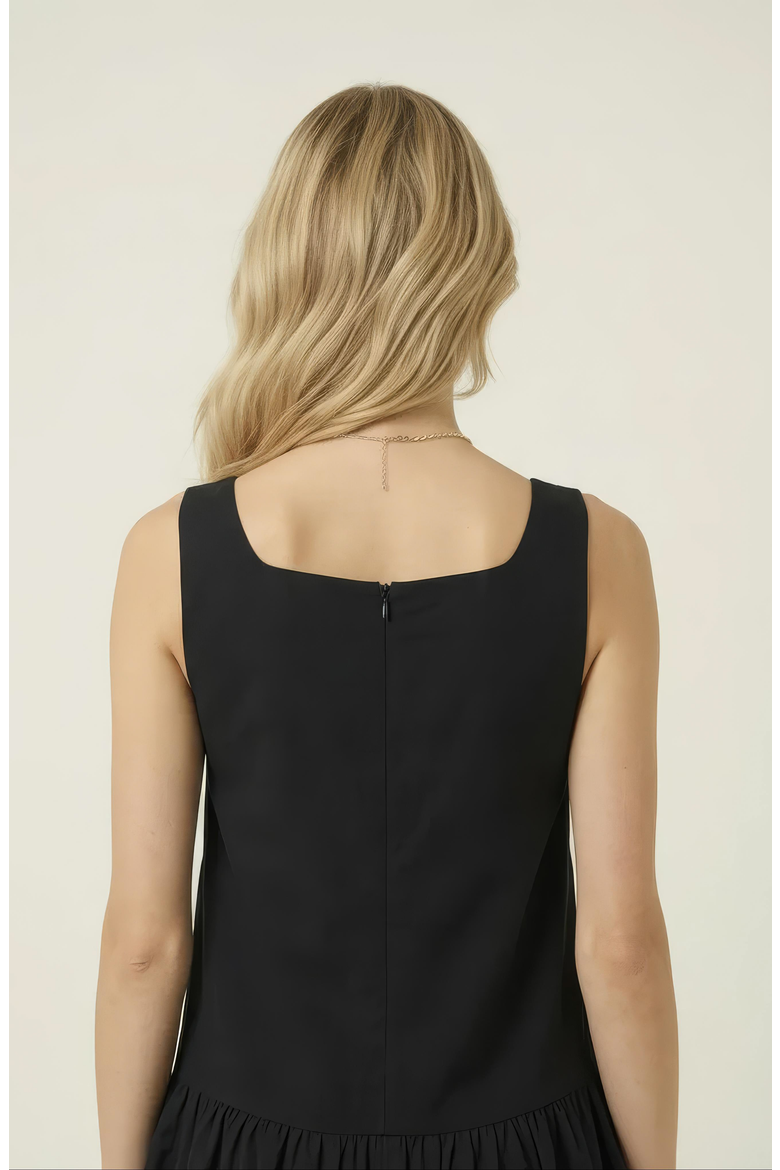 Sleeveless Mini Dress with Floral Applique and Bubble Hem, Alternate, color, Black