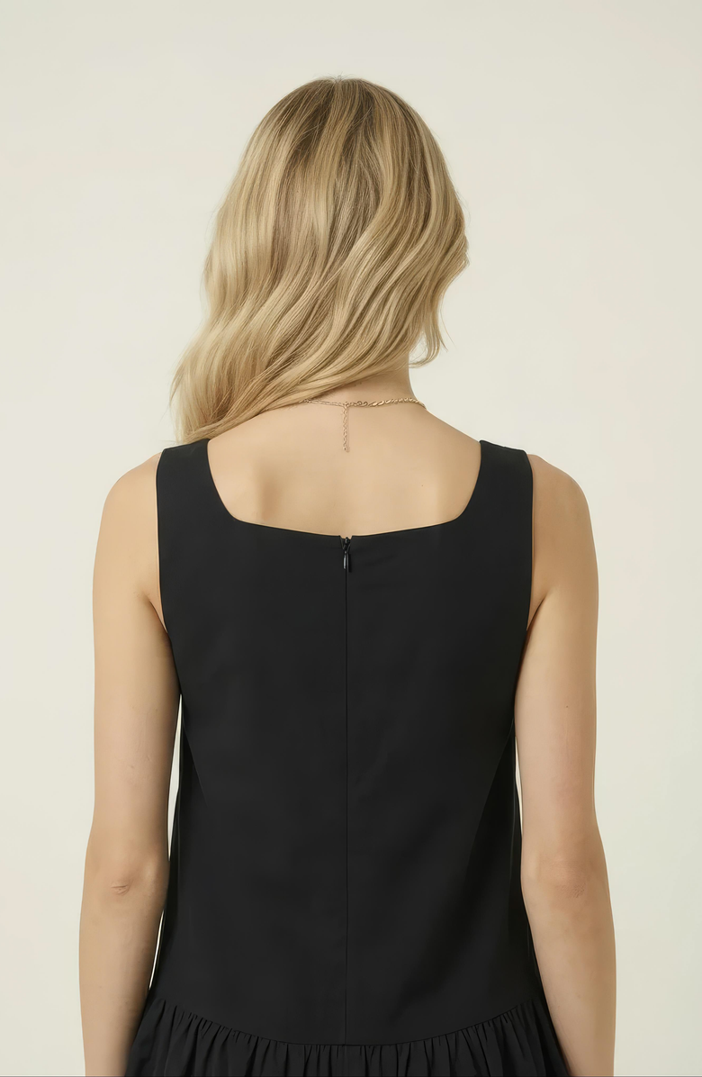 Modenaire Sleeveless Mini Dress with Floral Applique and Bubble Hem, Alternate, color, Black