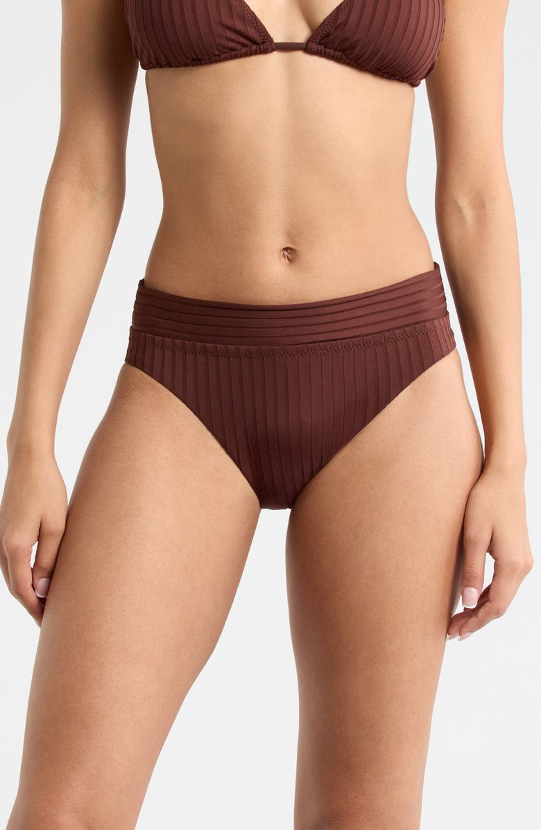Sanctuary Banded Rib Hipster Bikini Bottoms, Main, color, Espresso