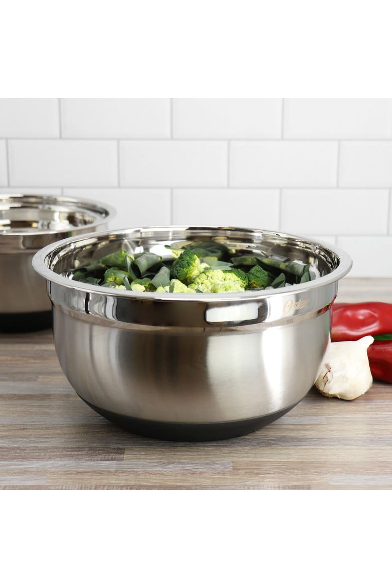 Oswalt 3 Piece Mixing Bowl Set with Non-Slip Bases, Alternate, color, Silver