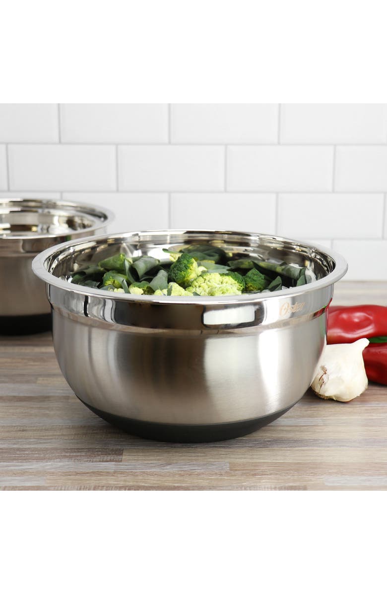 OSTER Oswalt 3 Piece Mixing Bowl Set with Non-Slip Bases, Alternate, color, Silver