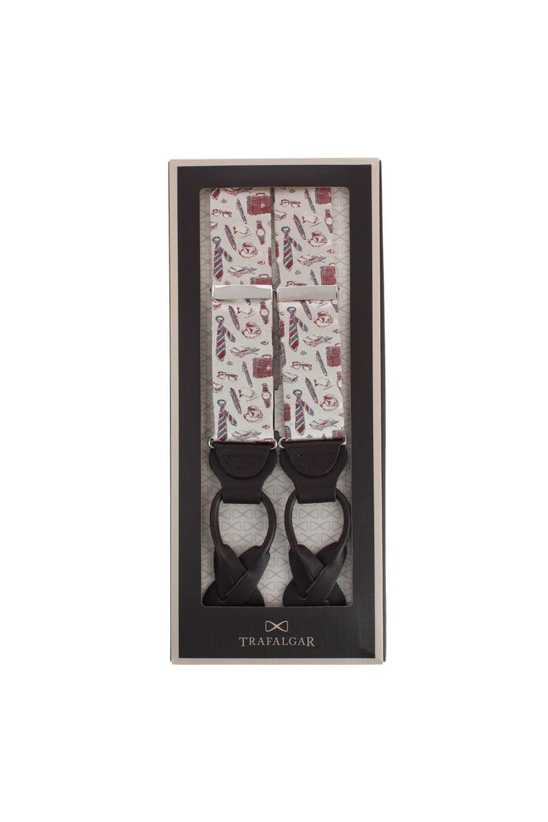 Day At The Office Novelty Silk Button End Suspenders, Alternate, color, Brown