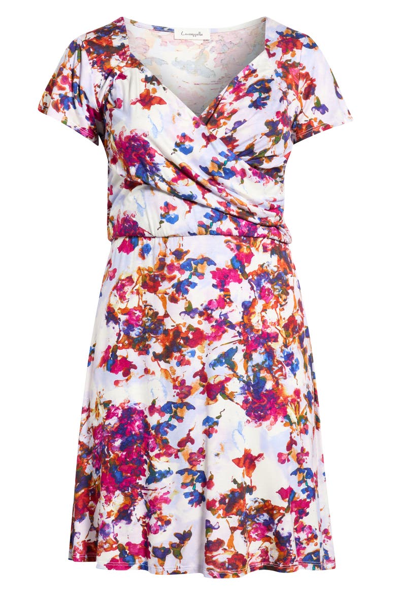 Print Faux Wrap Dress, Alternate, color, FUCHSIA/ VIOLET