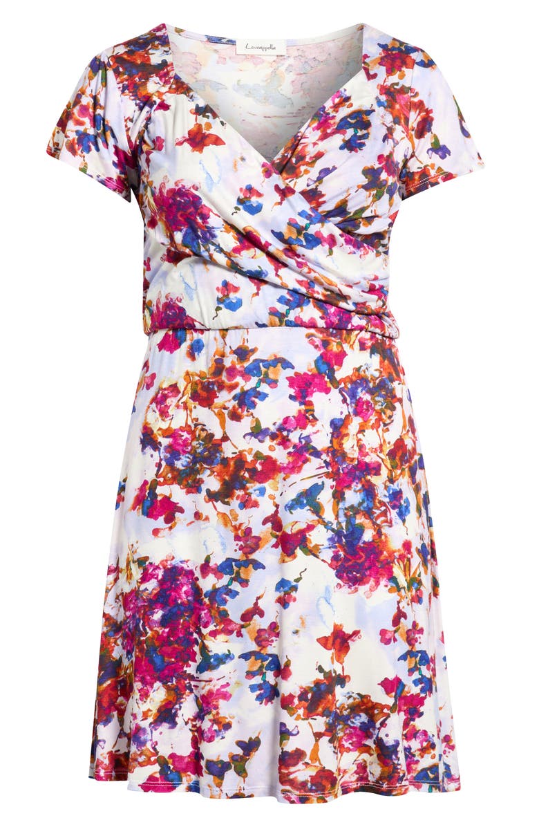Loveappella Print Faux Wrap Dress, Alternate, color, Fuchsia/ Violet