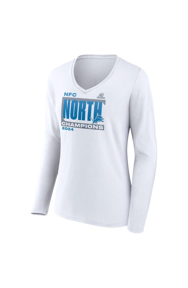 FANATICS Women's Fanatics White Detroit Lions 2024 NFC North Division Champions Conquer Long Sleeve V-Neck T-Shirt, Alternate, color, 