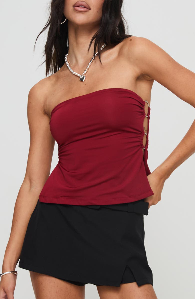 Princess Polly Round the World Strapless Tube Top, Main, color, Burgundy