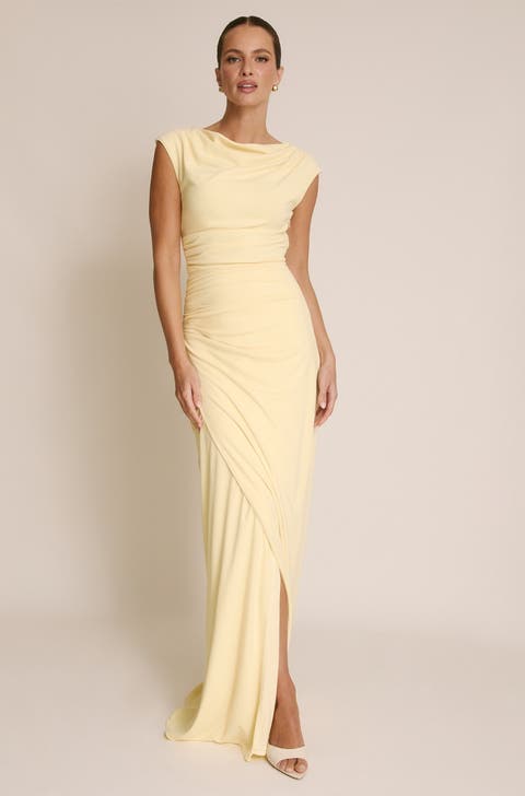 Cowl Gathered Short Sleeve Bridesmaid