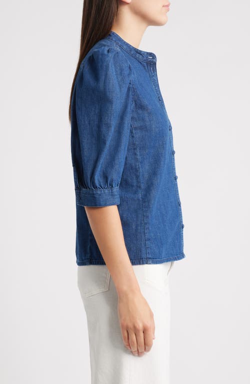 Madewell Denim Puff Sleeve Band Collar Shirt In Blue