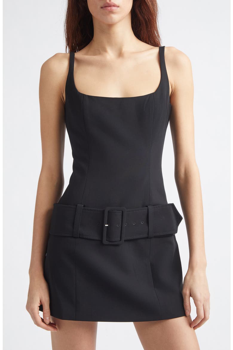 Hami Belted Stretch Suiting Minidress, Alternate, color, BLACK