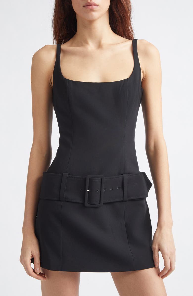 Sandy Liang Hami Belted Stretch Suiting Minidress, Alternate, color, Black