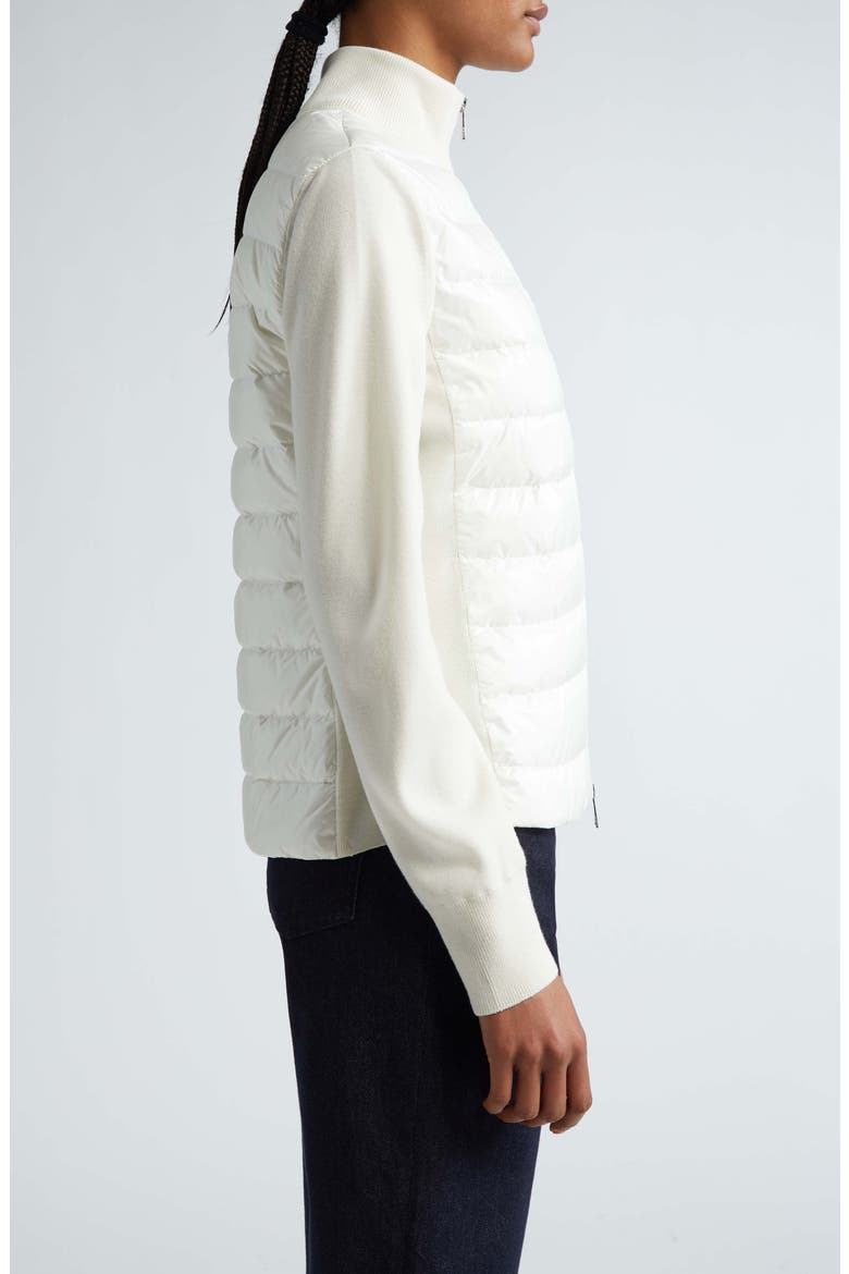 Quilted Nylon & Wool Knit Cardigan, Alternate, color, WHITE