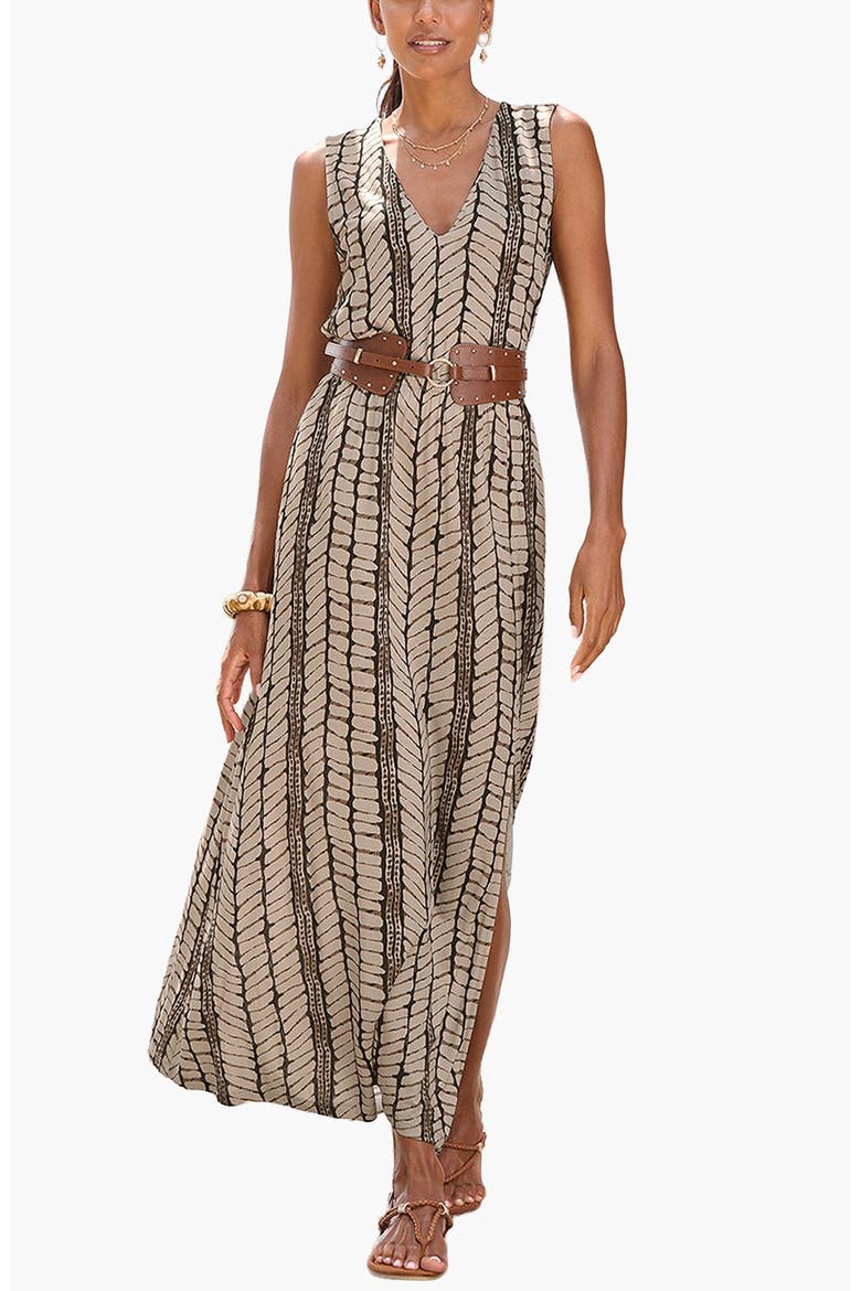 Women's Sleeveless V-Neck Maxi Dress, Main, color, Beige & Brown