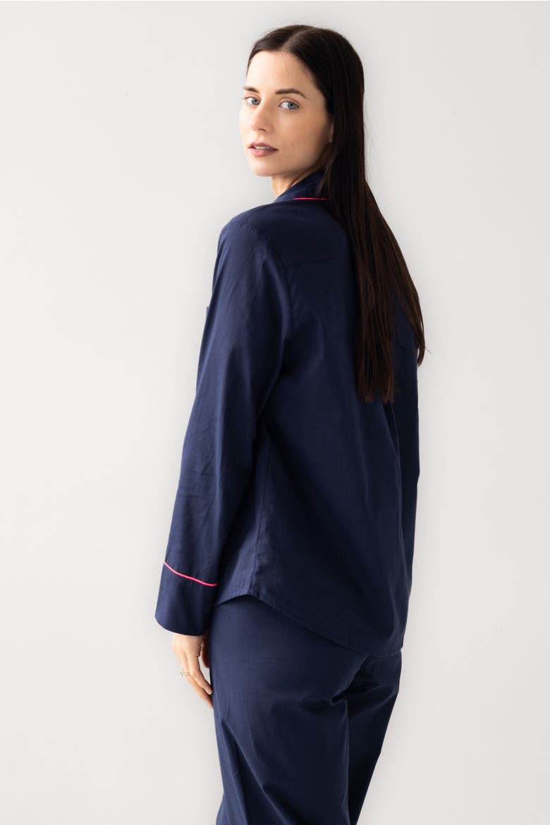 Classic Woven Cotton Pajama Set, Alternate, color, Navy/Pink