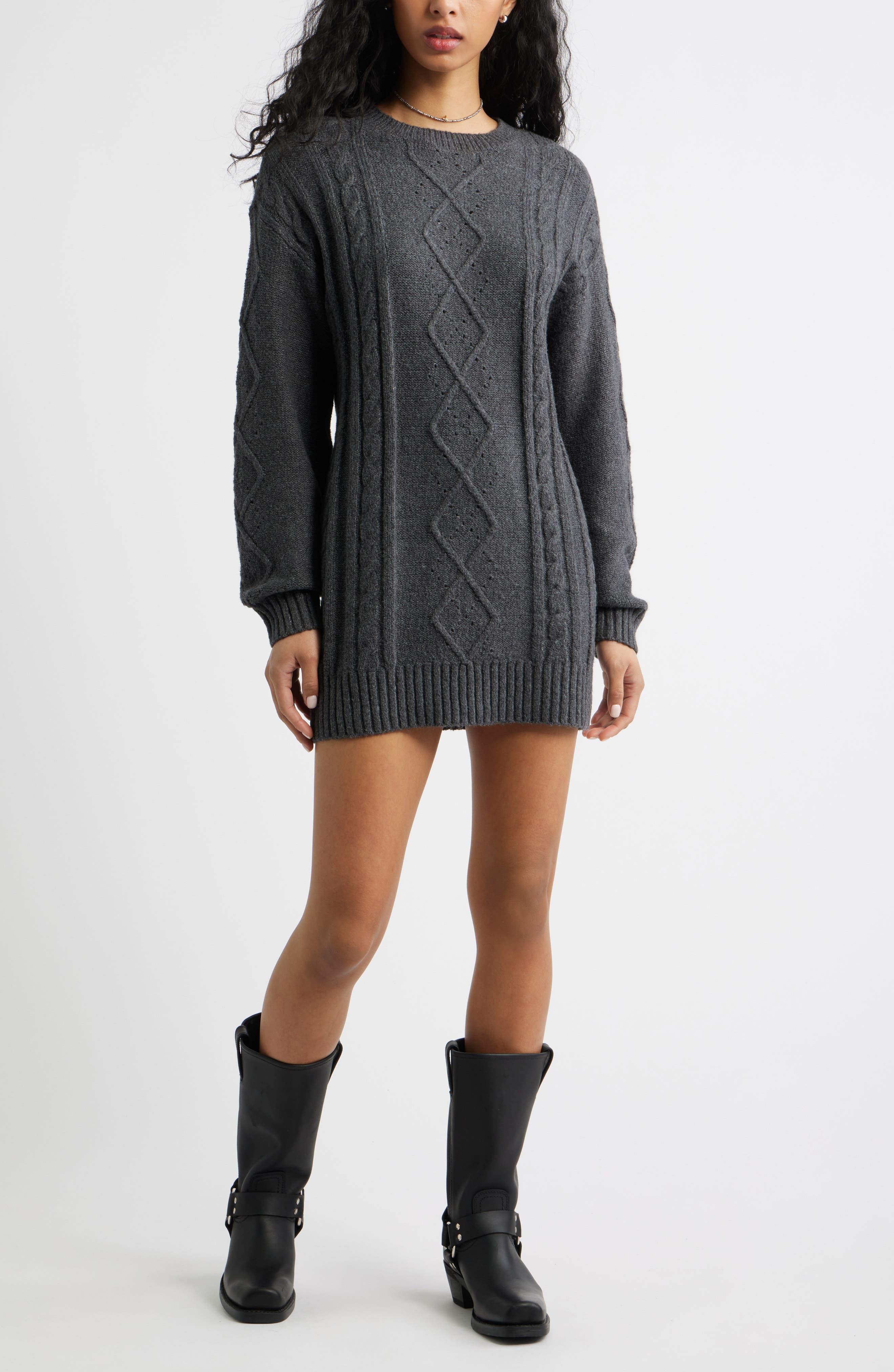 BP. Long Sleeve Cable Knit Sweater Dress
