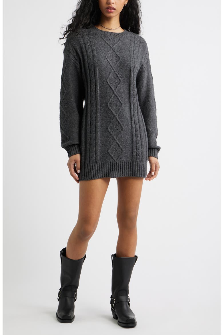Long Sleeve Cable Knit Sweater Dress, Main, color, GREY MEDIUM CHARCOAL HEATHER