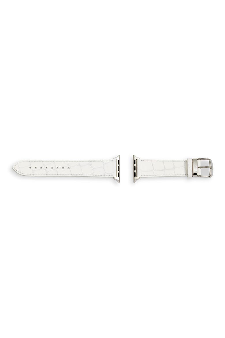 Croc Embossed Patent Leather 20mm Apple Watch® Watchband, Alternate, color, WHITE