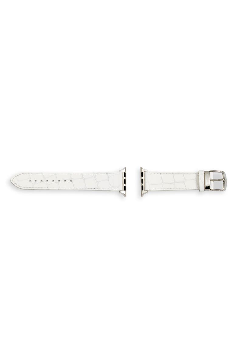 MICHELE Croc Embossed Patent Leather 20mm Apple Watch<sup>®</sup> Watchband, Alternate, color, White