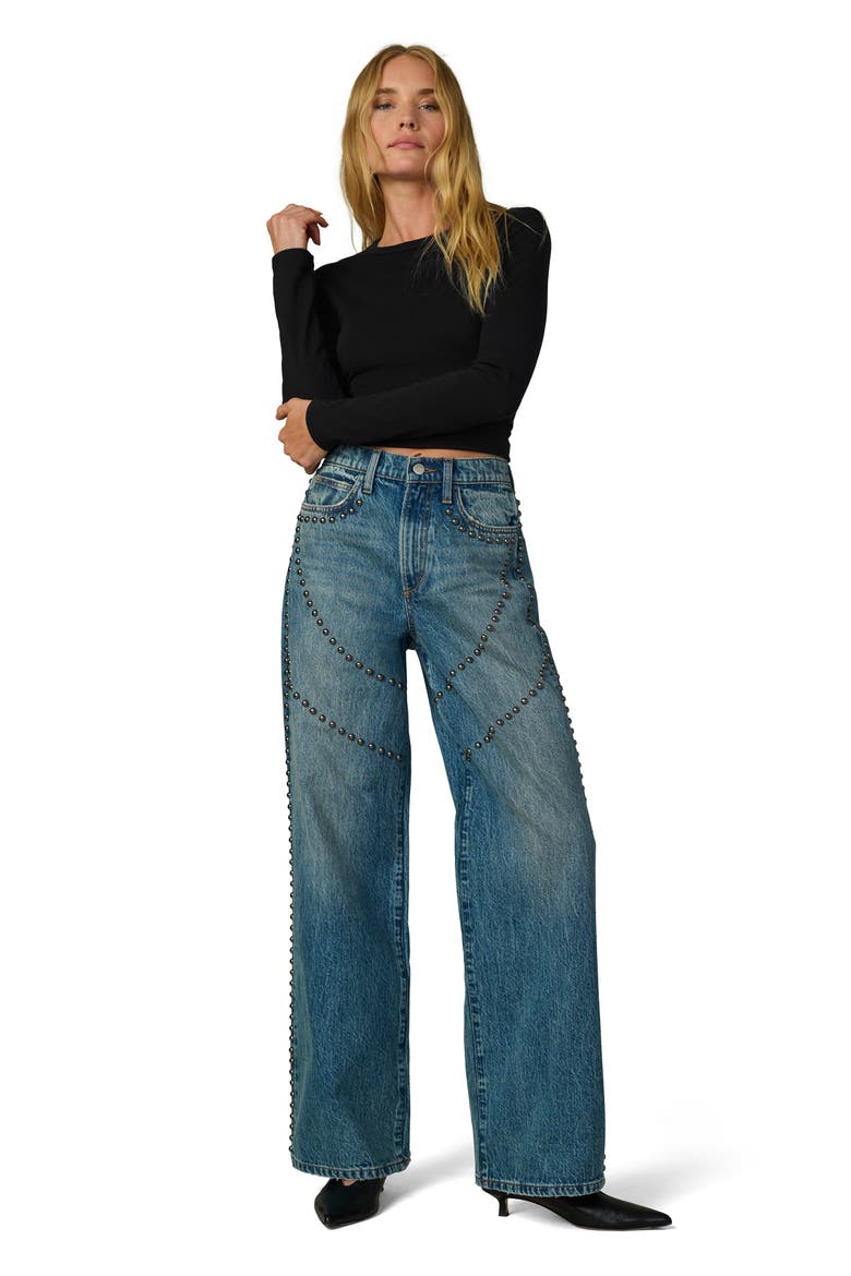 The Harlowe Embellished High Waist Wide Leg Jeans, Alternate, color, MELLOW
