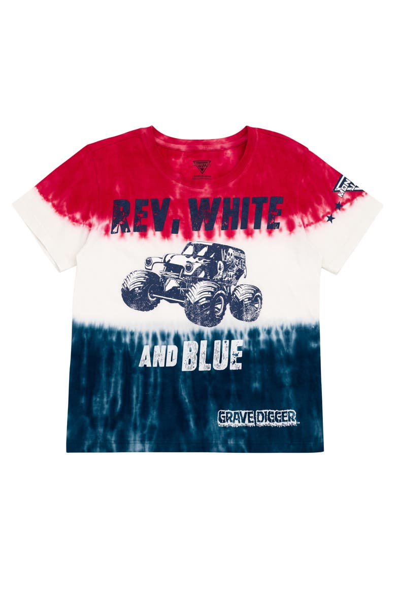 Grave Digger Short Sleeve T-Shirt, Main, color, Red White Blue Tie Dye
