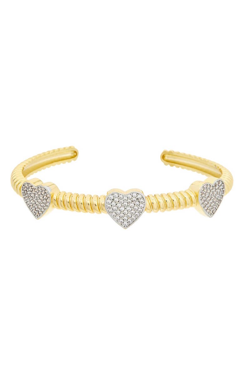 Juvell Pavé Cubic Zirconia Heart Cuff Bracelet, Main, color, Yellow