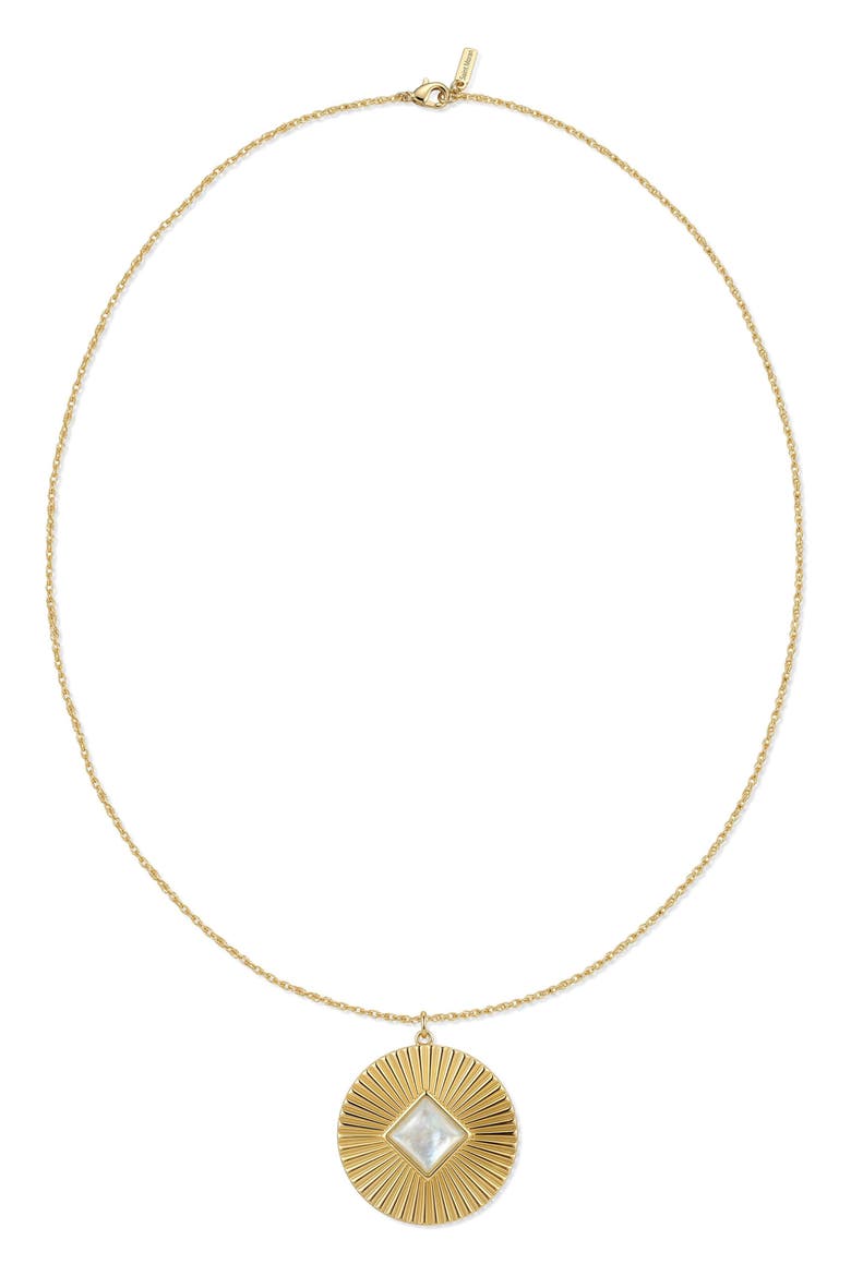 Mother of Pearl Medallion Pendant Necklace, Alternate, color, WHITE/ GOLD