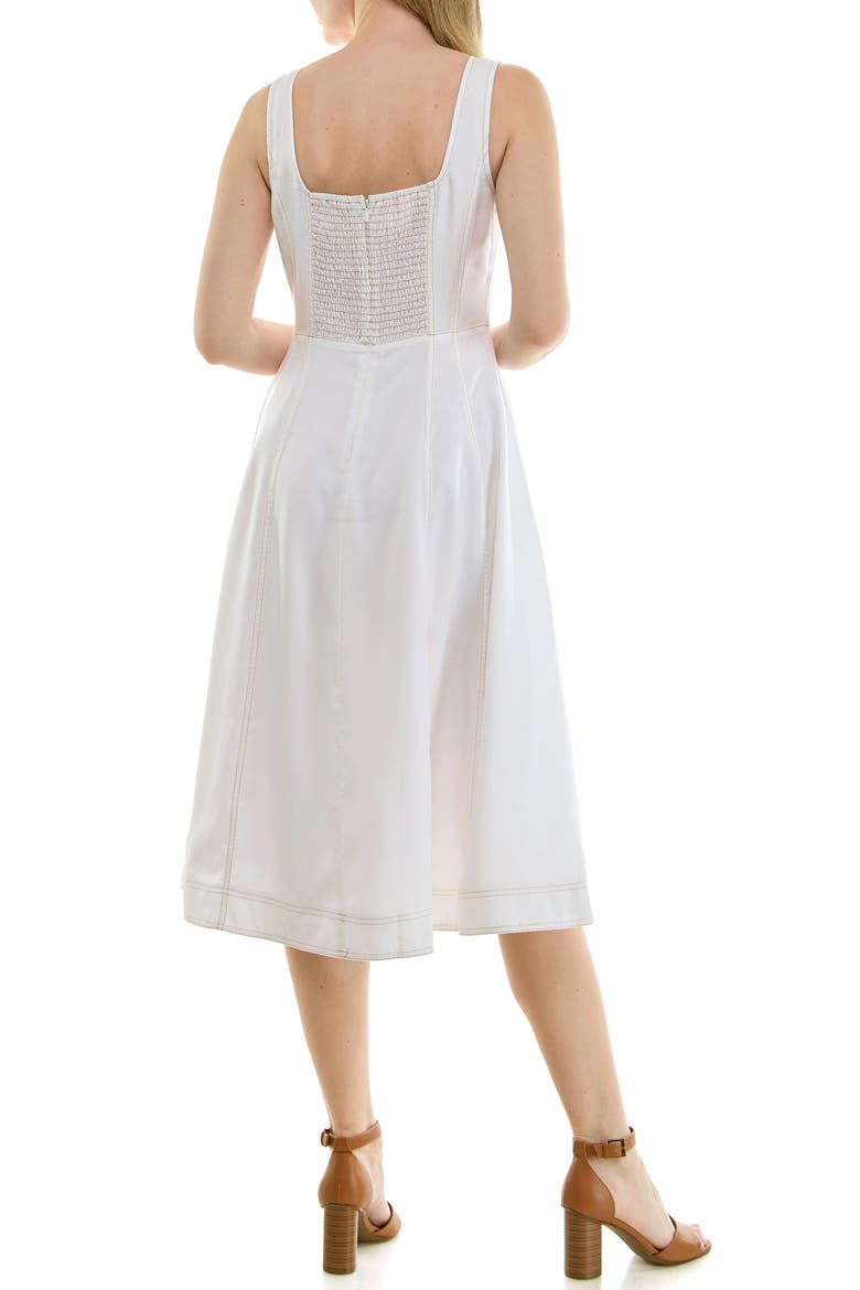 Twill Fit & Flare Tank Dress, Alternate, color, BRILLIANT WHITE / WARM SAND