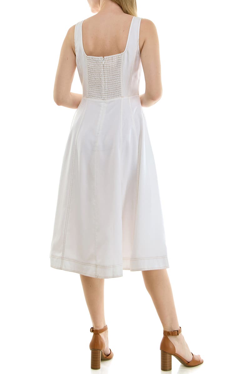 Nicole Miller Twill Fit & Flare Tank Dress, Alternate, color, Brilliant White / Warm Sand